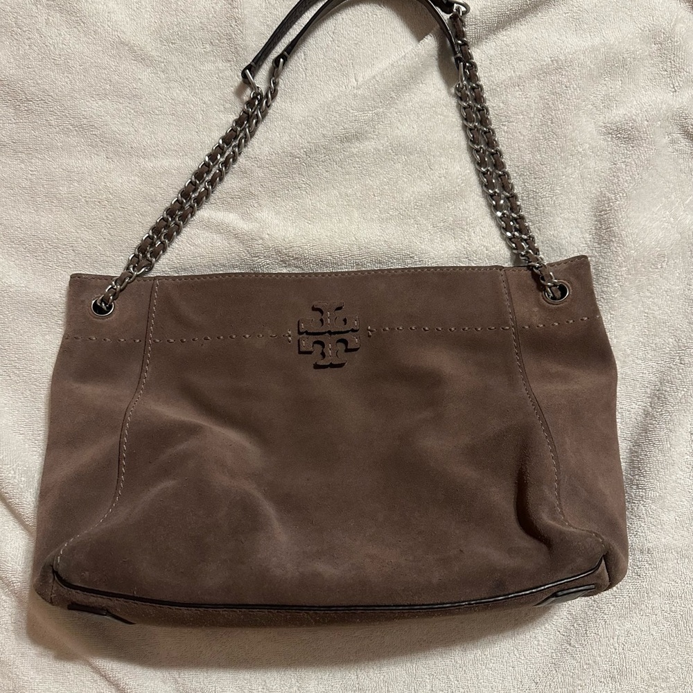 Tory Burch cocoa suede handbag in very good condition. Come with dust bag